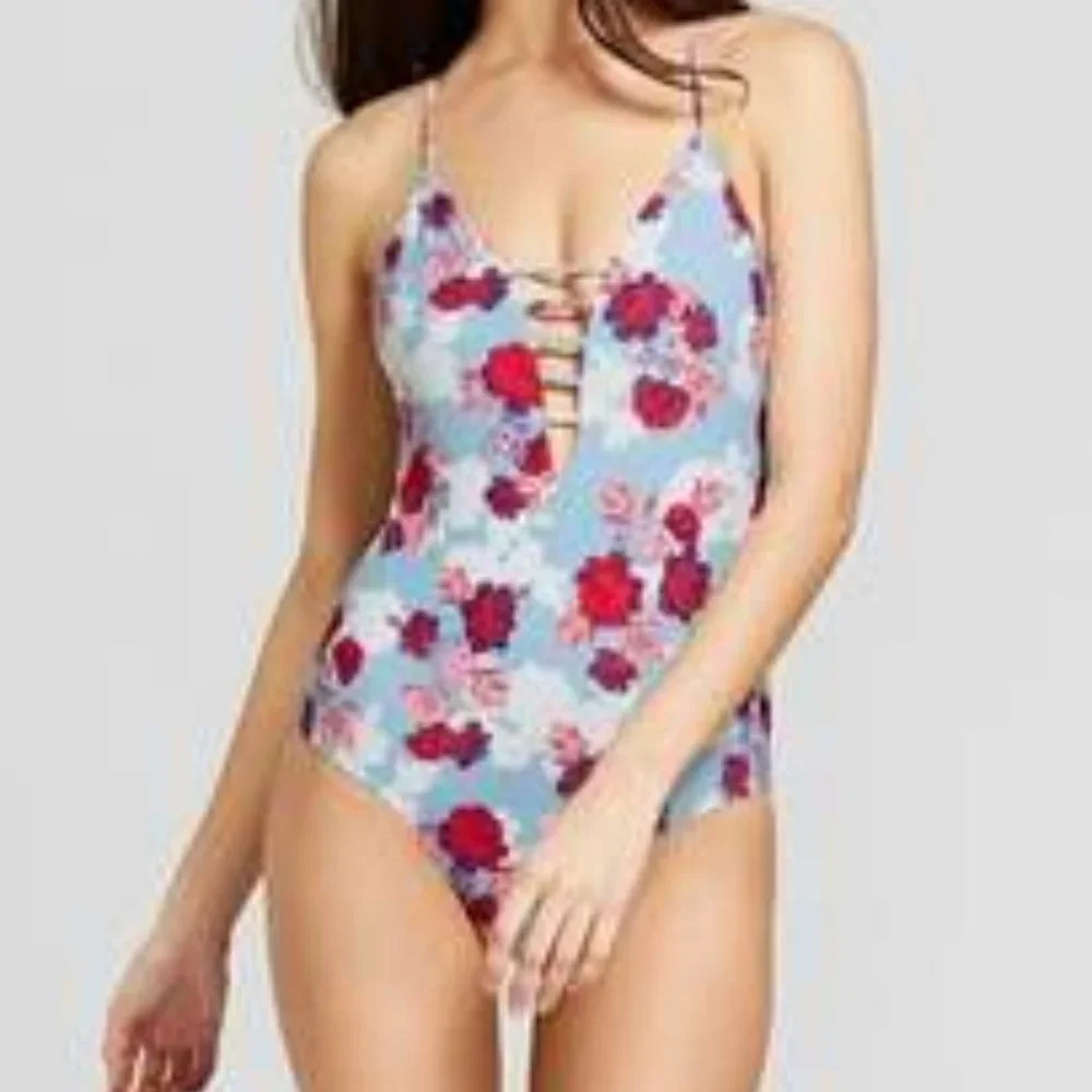 Vanilla Beach One Piece Swimsuit Light Blue Floral - Picture 2 of 8